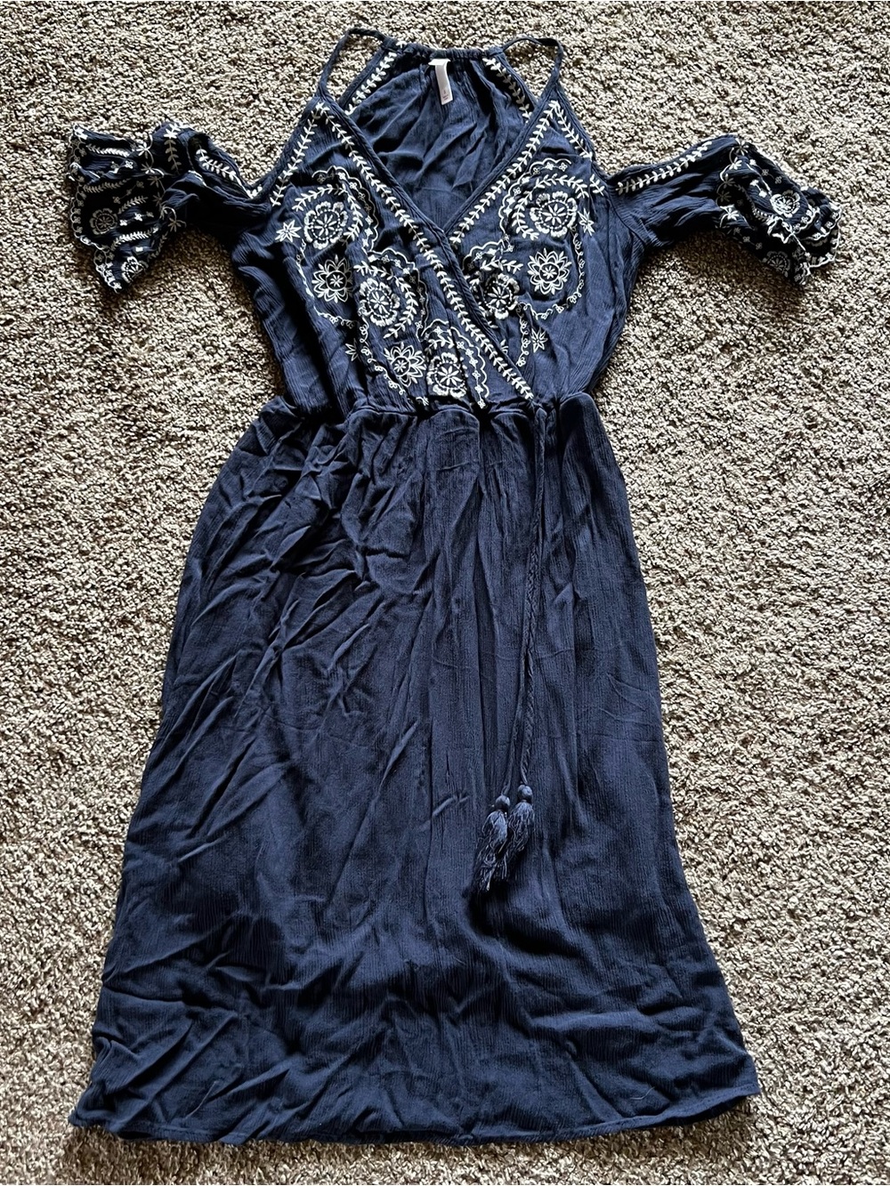 Xhilaration Navy Embroidered Cold Shoulder Dress